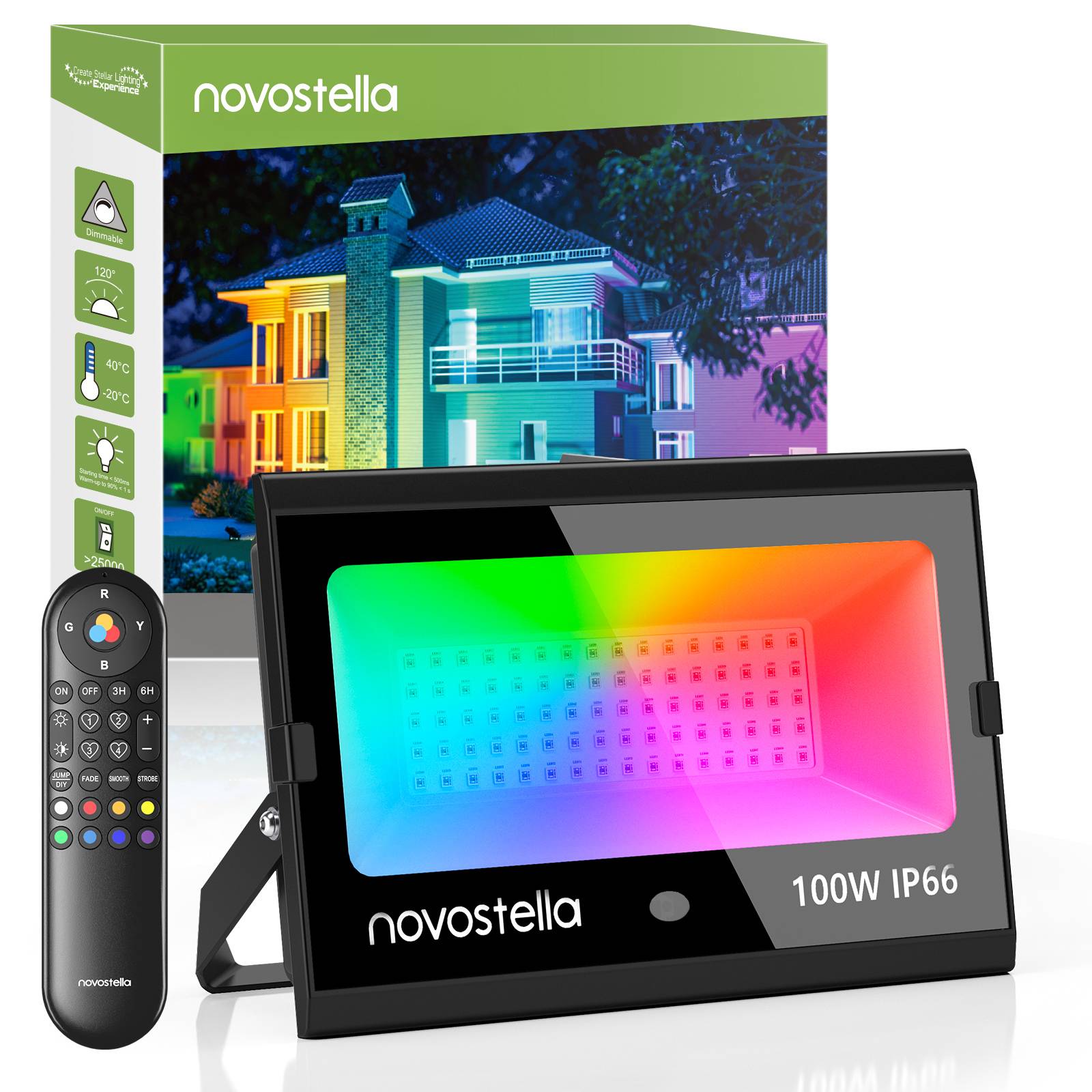 Novostella 100W RGB Flood Light, IP66 Wall Landscape Light